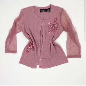 Vintage Embellished Sheer Sleeve Cardigan